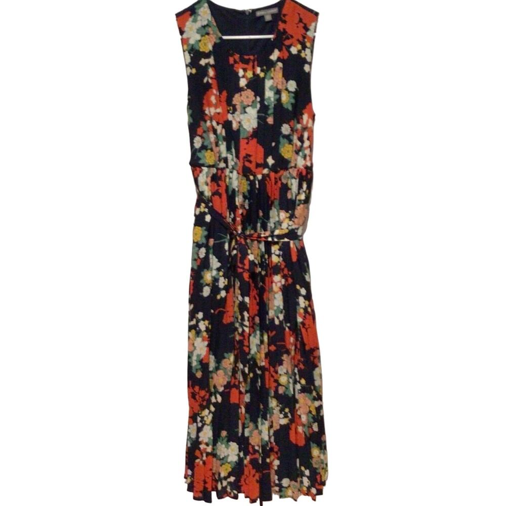 Jessica London Navy Blue Sleeveless Pleated Floral Print Dress – 14W